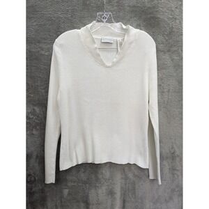 Ribbed Knit Sweater Top Women's XL Vneck Preppy Casual